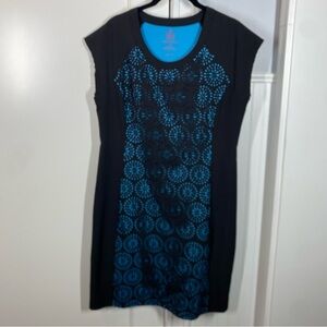 Krimson Klover Jasmine Black Blue Floral Laser Cut Dress size medium athletic